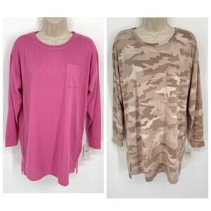 Jenni NWT Women's 2 Pack Bundle Sleep Shirts SZ S Pink Tease, Toffee Candy Camo